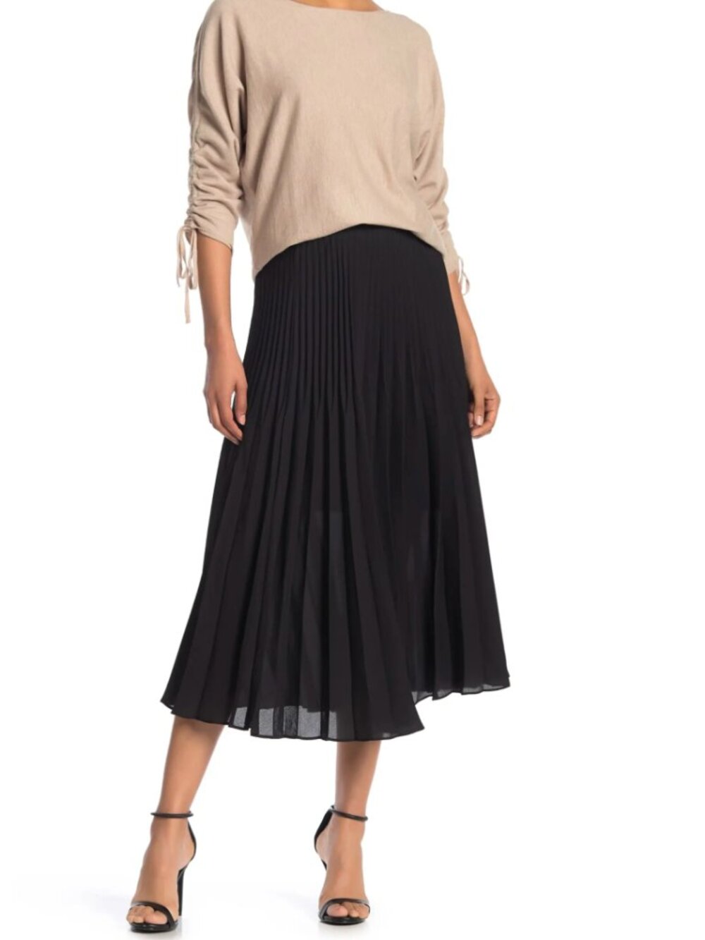 Max Studio Pleated Midi Skirt Black Elastic Waist Pull On Flowy Size M NWT $98 - Picture 1 of 7